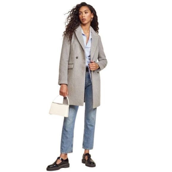 NWT Reformation Cumberland Wool Blend Double Breasted Coat in Grey - Picture 3 of 16
